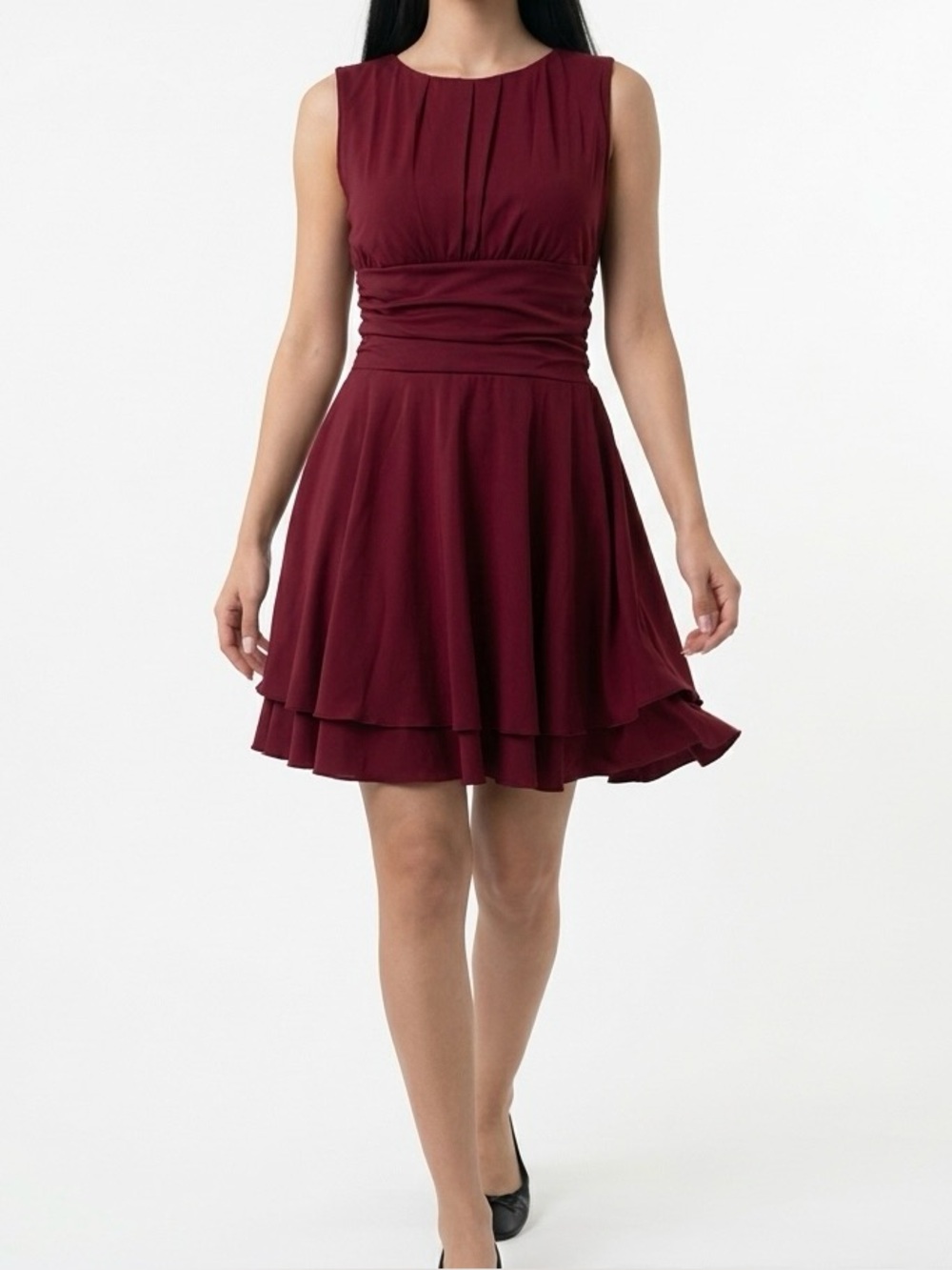 Red Burgundy Sleeveless Fit & Flare A-Line Short Dress M BM663